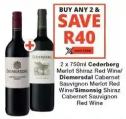 Checkers Liquor Shop Cederberg Merlot Shiraz Red Wine/ Diemersdal Cabernet Sauvignon Merlot Red Wine/ Simonsig Shiraz Cabernet Sauvignon Red Wine offer