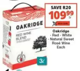 Checkers Liquor Shop Oakridge Red, White, Natural Sweet Rosé Wine offer