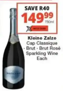 Checkers Liquor Shop Kleine Zalze Cap Classique, Brut, Brut Rosé Sparkling Wine offer