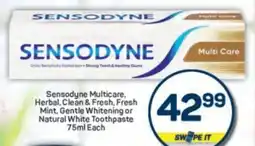 Pick n Pay Sensodyne Multicare, Herbal, Clean & Fresh, Fresh Mint, Gentle Whitening or Natural White Toothpaste offer
