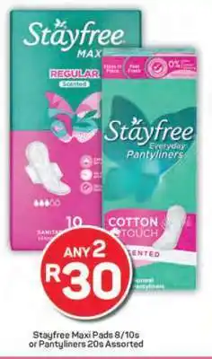 Pick n Pay Stayfree Maxi Pads 8/10s or Pantyliners 20s Assorted offer
