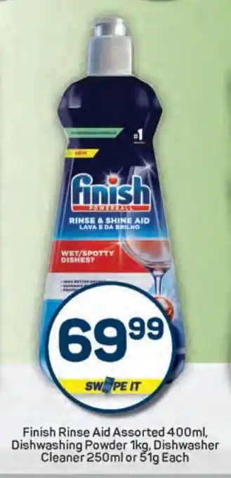 Pick n Pay Finish Rinse Aid Assorted 400ml, Dishwashing Powder 1kg, Dishwasher Cleaner 250ml or 51g Each offer