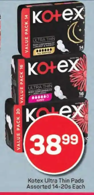 Pick n Pay Kotex Ultra Thin Pads Assorted 14-20s Each offer