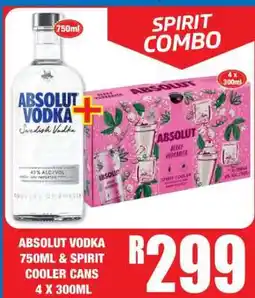 Boxer ABSOLUT VODKA 750ML & SPIRIT COOLER CANS 4 X 300ML offer