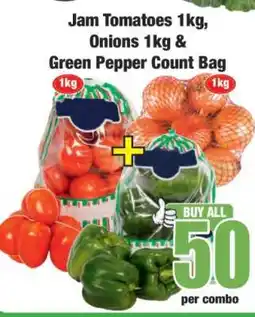 Boxer Jam Tomatoes 1kg, Onions 1kg & Green Pepper Count Bag offer