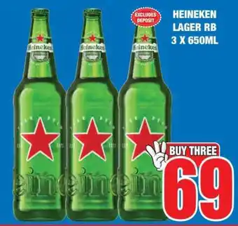 Boxer HEINEKEN LAGER RB 3 X 650ML offer