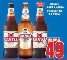 Boxer CASTLE LAGER / HANSA PILSENER RB 3 X 750ML offer
