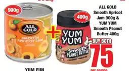 Boxer ALL GOLD Smooth Apricot Jam 900g & YUM YUM Smooth Peanut Butter 400g offer