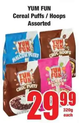 Boxer YUM FUN Cereal Puffs / Hoops Assorted offer