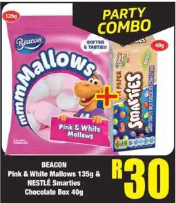 Boxer BEACON Pink & White Mallows 135g & NESTLÉ Smarties Chocolate Box 40g offer