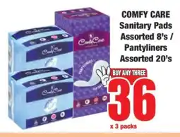 Boxer COMFY CARE Sanitary Pads Assorted 8’s / Pantyliners Assorted 20’s offer