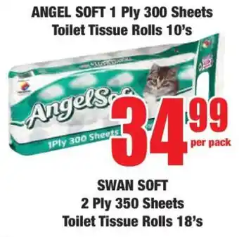 Boxer ANGEL SOFT 1 Ply 300 Sheets Toilet Tissue Rolls 10's offer
