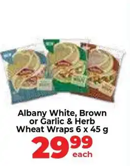 Food Lover's Market Albany White, Brown or Garlic & Herb Wheat Wraps 6 x 45 g offer