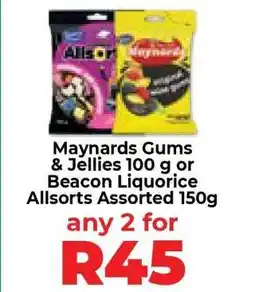 Food Lover's Market Maynards Gums & Jellies 100 g or Beacon Liquorice Allsorts Assorted 150g offer