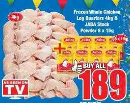 Boxer Frozen Whole Chicken Leg Quarters 4kg & JABA Stock Powder 8 x 15g offer