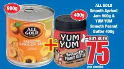 Boxer ALL GOLD Smooth Apricot Jam 900g & YUM YUM Smooth Peanut Butter 400g offer
