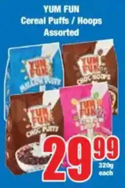 Boxer YUM FUN Cereal Puffs/ Hoops Assorted offer