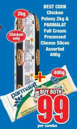 Boxer BEST COOK Chicken Polony 2kg & PARMALAT Full Cream Processed Cheese Slices Assorted 400g offer
