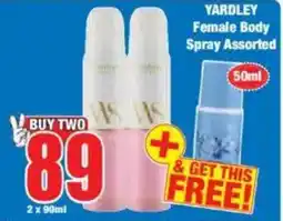 Boxer YARDLEY Female Body Spray Assorted offer