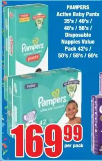 Boxer PAMPERS Active Baby Pants/ Disposable Nappies Value Pack offer