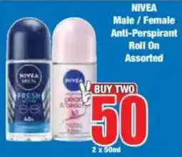 Boxer NIVEA Male/ Female Anti-Perspirant Roll On Assorted offer