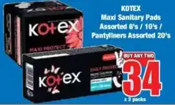 Boxer KOTEX Maxi Sanitary Pads Assorted/ Pantyliners Assorted offer