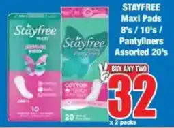 Boxer STAYFREE Maxi Pads/ Pantyliners Assorted offer