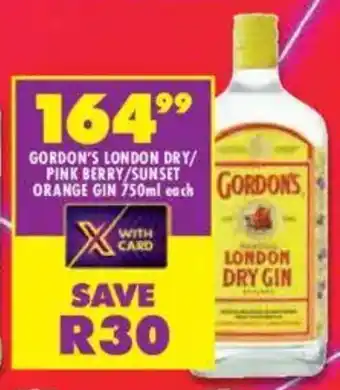 Shoprite Liquor Gordon's london dry/ pink berry/ sunset orange gin offer