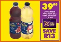 Shoprite Clover krush 100% fruit juice blend offer