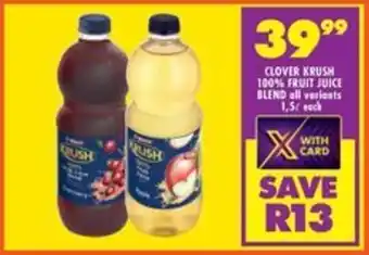 Shoprite Clover krush 100% fruit juice blend offer