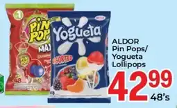 Elite Cash & Carry ALDOR Pin Pops/ Yogueta Lollipops offer