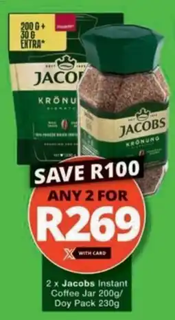 Checkers Hyper Jacobs Instant Coffee Jar/ Doy Pack offer