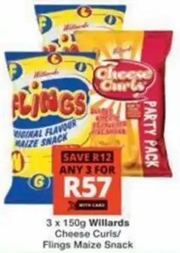 Checkers Hyper Willards Cheese Curls/ Flings Maize Snack offer