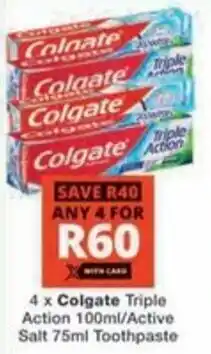 Checkers Hyper Colgate Triple Action/ Active Salt Toothpaste offer