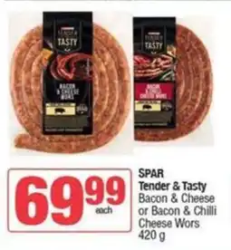 SuperSpar SPAR Tender & Tasty Bacon & Cheese or Bacon & Chilli Cheese Wors offer