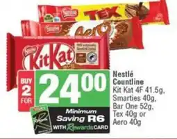 SuperSpar Nestlé Countline Kit Kat 4F, Smarties, Bar One, Tex or Aero offer
