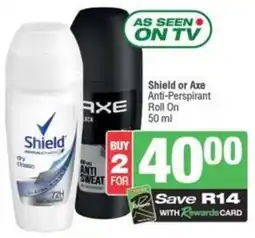 SuperSpar Shield or Axe Anti-Perspirant Roll On offer