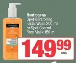 SuperSpar Neutrogena Spot Controlling Facial Wash or Spot Control Face Mask offer