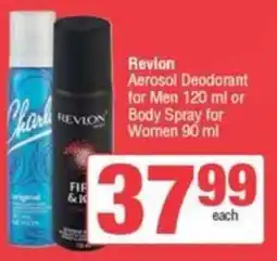 SuperSpar Revlon Aerosol Deodorant for Men or Body Spray for Women offer
