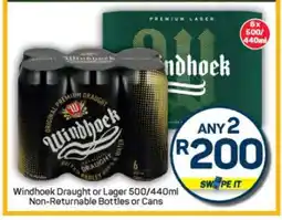 Pick n Pay Windhoek Draught or Lager 500/440ml offer