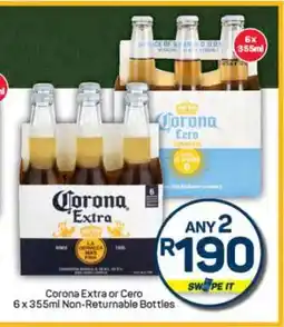 Pick n Pay Corona Extra or Cero 6 x 355ml Non-returnable Bottles offer