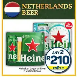 Pick n Pay Heineken Lager or Silver 6 x 500ml Cans offer