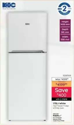 Bradlows KIC White Top Freezer Fridge offer