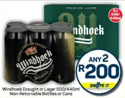 Pick n Pay Liquor Windhoek Draught or Lager Non-Returnable Bottles or Cans offer