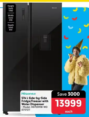 Makro Hisense Side-by-Side Fridge/ Freezer with Water Dispenser offer