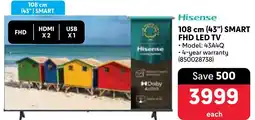 Makro Hisense 108 cm 43" Smart FHD LED TV offer