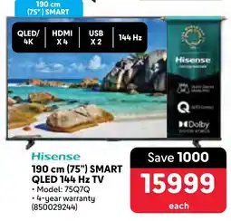 Makro Hisense 190 cm 75" Smart QLED 144 Hz TV offer