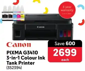 Makro Canon PIXMA G3410 3-in-1 Colour Ink Tank Printer offer
