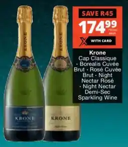 Checkers Liquor Shop Krone Cap Classique, Borealis Cuvée Brut, Rosé Cuvée Brut, Night Nectar Rosé, Night Nectar Demi-Sec Sparkling Wine offer