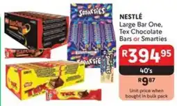 Makro NESTLÉ Large Bar One, Tex Chocolate Bars or Smarties offer